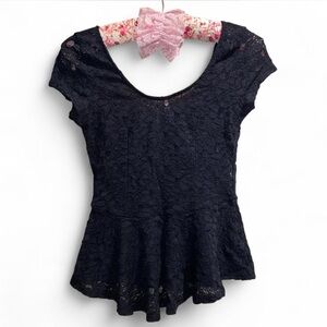 Black Sheer Lace Peplum Top